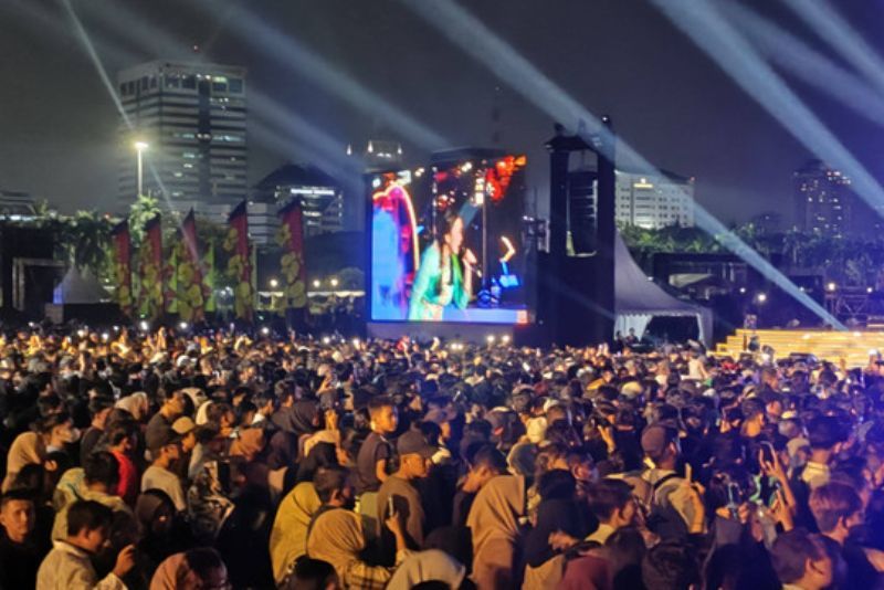 Suasana perayaan HUT Jakarta ke-497 di Monas, Jakarta Pusat, Sabtu (22/6/2024).