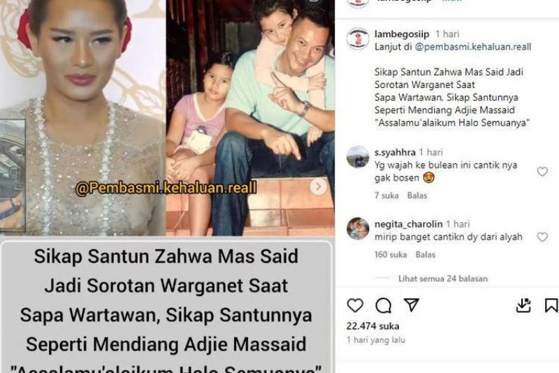 Sikap santun Zahwa disebut mirip dengan Adjie Massaid