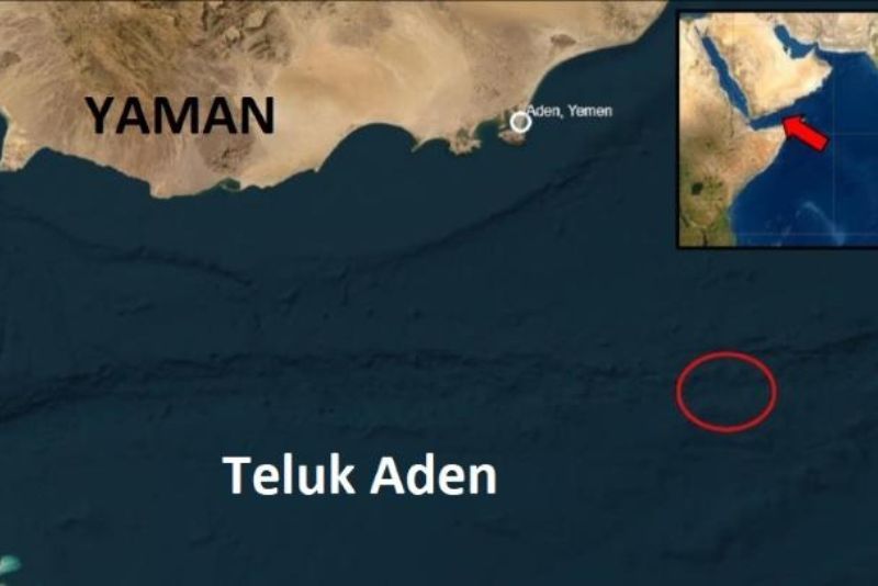 Lokasi serangan Houthi terhadap kapal kontainer Lobivia berbendera Singapura di Teluk Aden pada 19 Juli 2024.