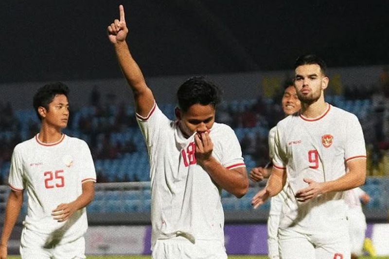 Selebrasi Toni Firmansyah usai cetak gol di laga Timnas Indonesia U-20 vs India U-20