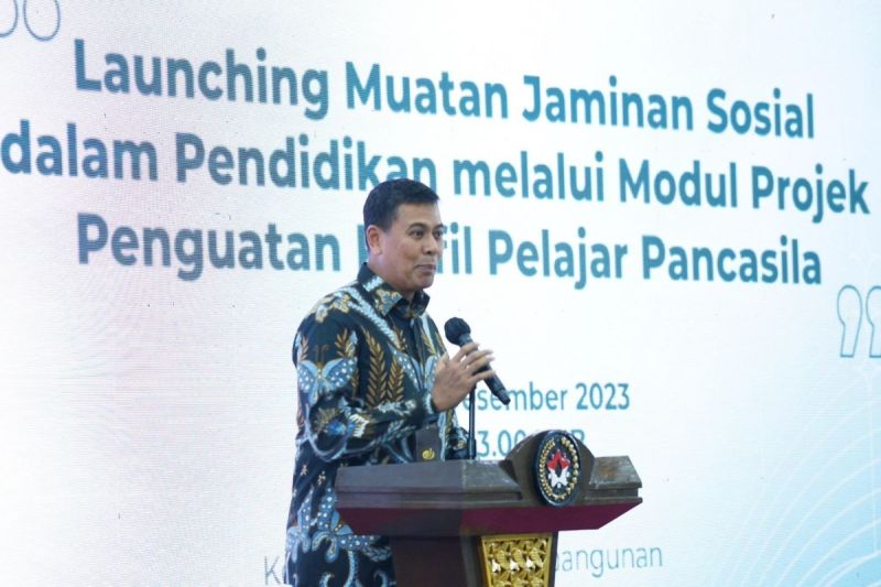 Direktur Utama Badan Penyelenggara Jaminan Sosial (BPJS) Ketenagakerjaan Anggoro Eko Cahyo dalam Launching Muatan Jaminan Sosial dalam Pendidikan melalui Modul Projek Penguatan Profil Pelajar Pancasil
