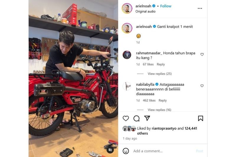 Ariel Noah ganti knalpot Honda CT125(Screenshot Instagram @arielnoah)