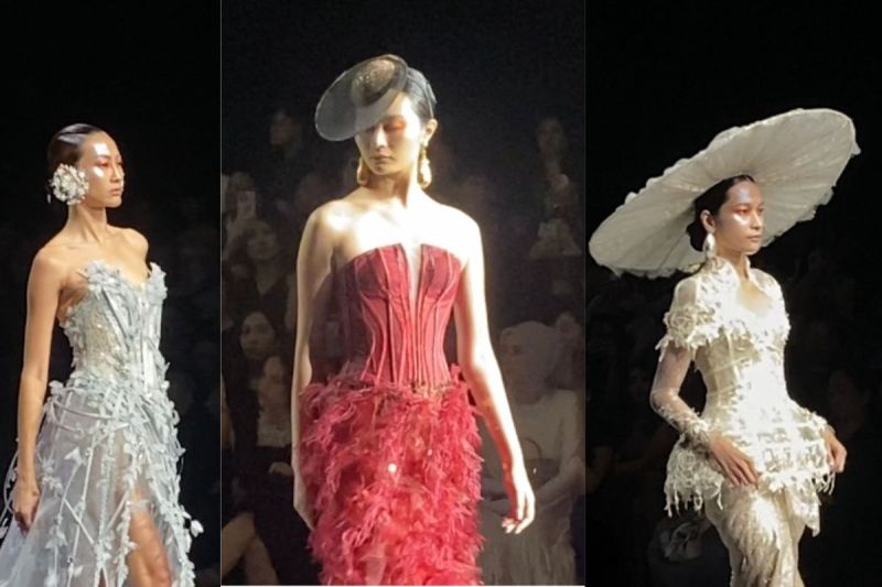 Kumpulan koleksi terbaru Eddy Betty pada fashion show ?Luminescence? yang digelar di Hotel Mulia Senayan, Jakarta Pusat, Kamis (15/5/2025).(Kompas.com/LINTANG PRAMATYANTI)