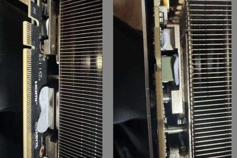 Ilustrasi thermal gel GPU RTX 50 Series Gigabyte yang bocor ke komponen lain.(Quasar Zone)