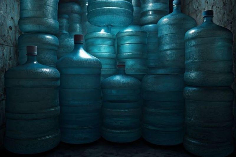 Ilustrasi air minum kemasan dalam galon. (DOK. Shutterstock/Shutterstock AI.)