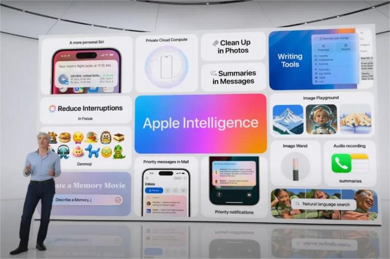 ilustrasi iPhone dengan fitur AI smart summary pada chat WhatsApp