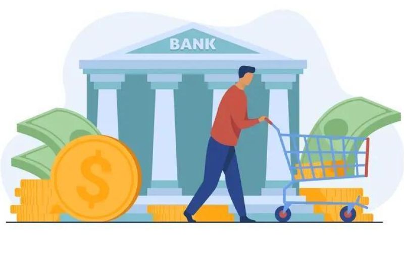 ilustrasi bank sentral dengan grafik ekonomi dan laporan kredit