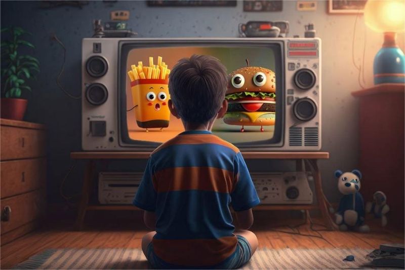 anak melihat iklan makanan cepat saji di layar ponsel