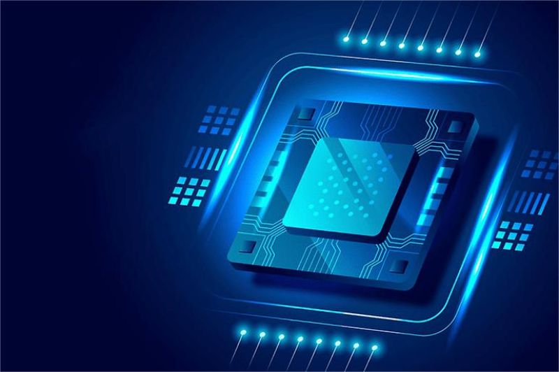 chip kuantum futuristik dengan desain sirkuit pendingin ultra-dingin