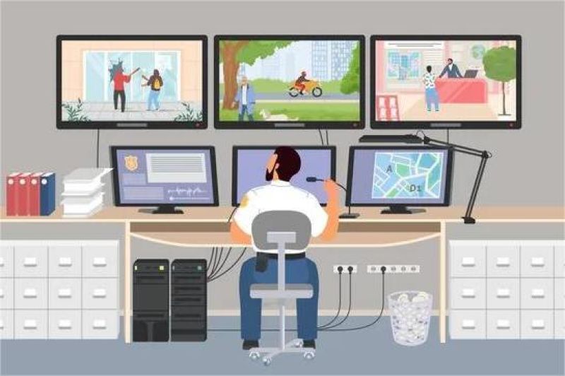 ilustrasi petugas memantau konten digital di ruang kontrol Kominfo