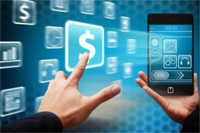 ilustrasi teknologi finansial dengan tampilan aplikasi fintech di smartphone