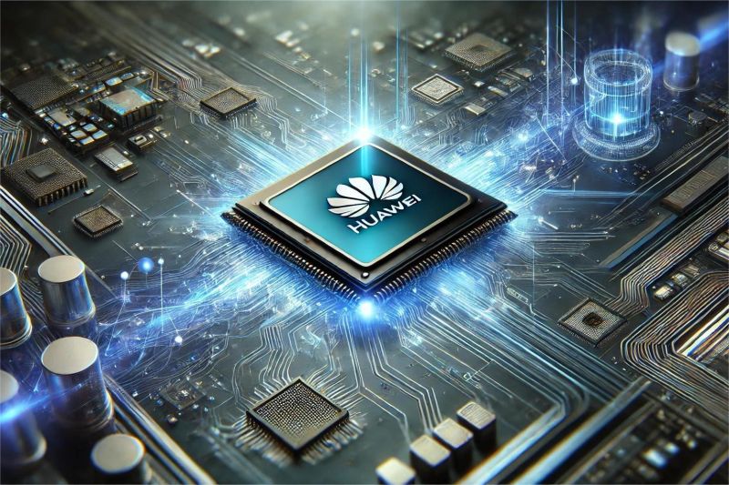 ilustrasi chipset AI Huawei generasi baru dengan desain futuristik