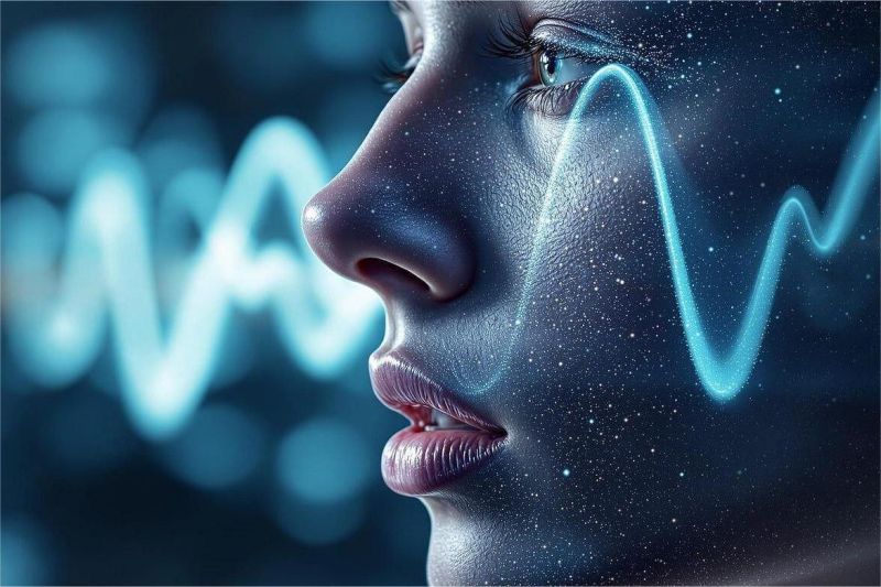 ilustrasi AI sedang menghasilkan gelombang suara digital realistis