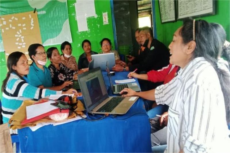 ilustrasi masyarakat desa menggunakan perangkat digital dalam aktivitas sehari-hari