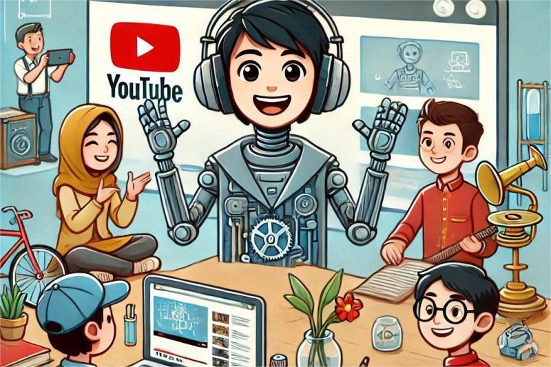 ilustrasi platform e-learning dengan fitur AI dan interaktif