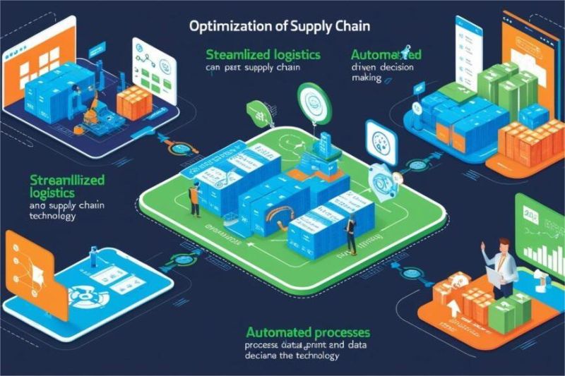 Ilustrasi proses digitalisasi rantai pasok dengan teknologi modern di perusahaan