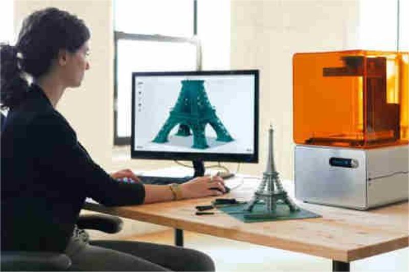 ilustrasi printer 3D rumahan sedang mencetak perabot sederhana