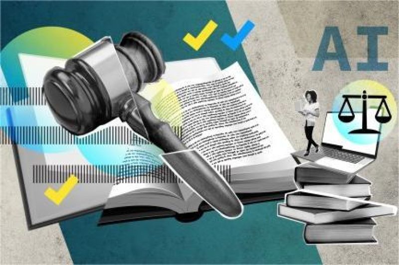 ilustrasi sertifikat etika AI dengan latar perusahaan teknologi di Prancis
