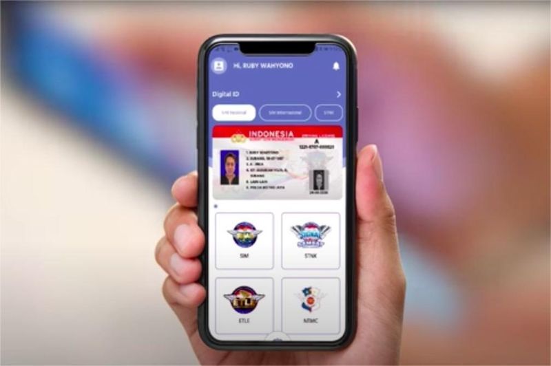 ilustrasi tampilan aplikasi SIM digital nasional di ponsel yang digunakan warga Indonesia