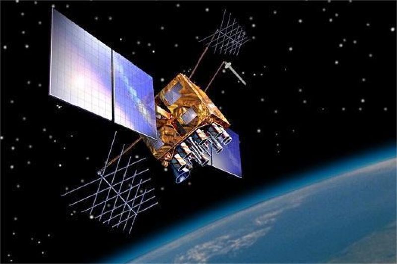ilustrasi satelit cuaca India dengan sistem AI mengorbit Bumi