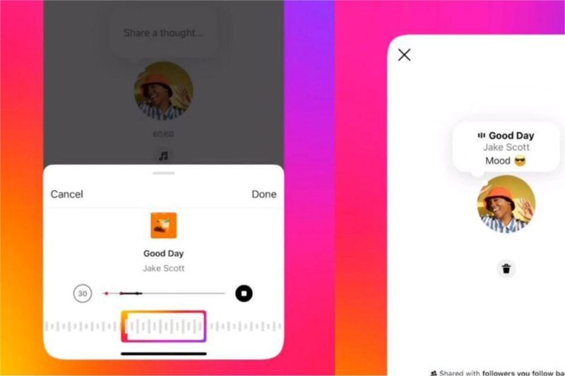 ilustrasi fitur musik di komentar Instagram dengan tampilan lagu di bawah teks komentar