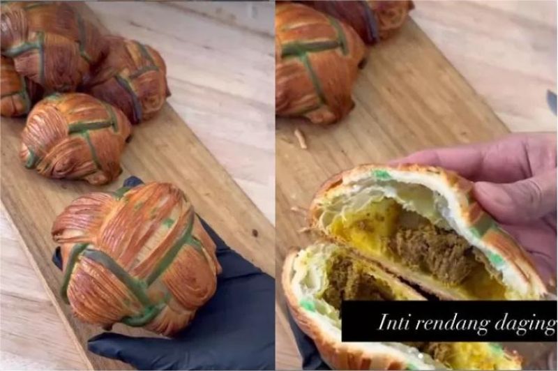croffle isi rendang pedas yang sedang viral sebagai camilan kekinian