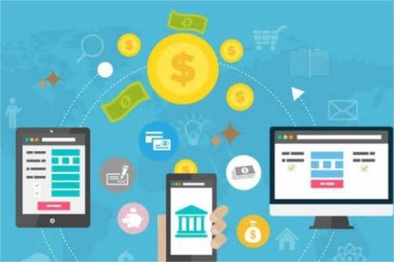 ilustrasi aplikasi fintech di smartphone dengan layanan keuangan digital