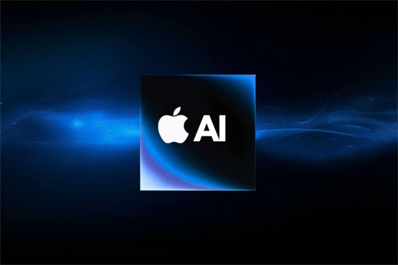 logo Apple dengan ilustrasi chip AI dan jaringan data digital