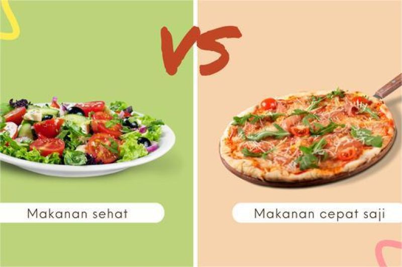 makanan sehat vs makanan instan, pilihan diet sehat, makanan bergizi