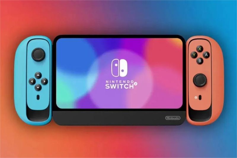 render konsep Nintendo Switch 2 dengan desain modern dan layar lebih luas