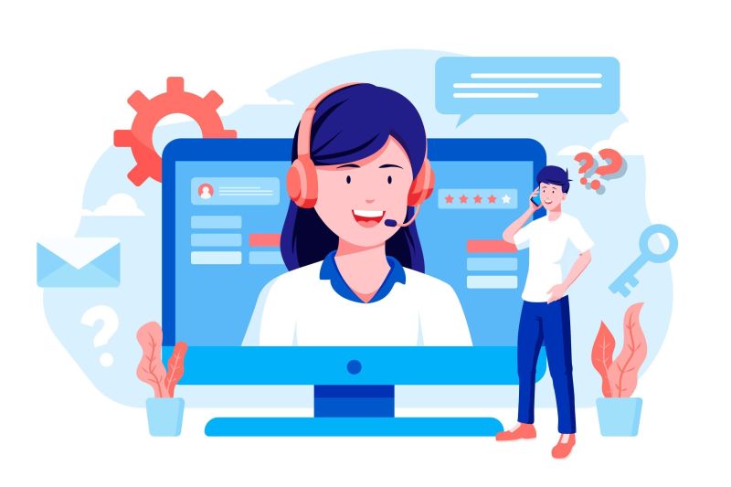 ilustrasi layanan publik digital dengan komputer dan smartphone