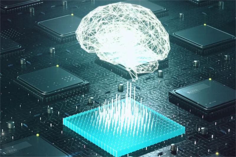ilustrasi prosesor generasi baru dengan simbol ramah lingkungan di atas motherboard