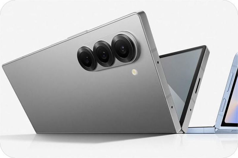 ilustrasi smartphone Samsung dengan layar lipat terbaru yang menampilkan desain tipis dan fleksibel