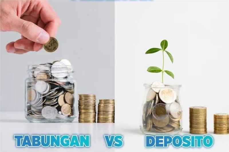 ilustrasi perbandingan deposito dan tabungan biasa dengan gambar uang dan kalender