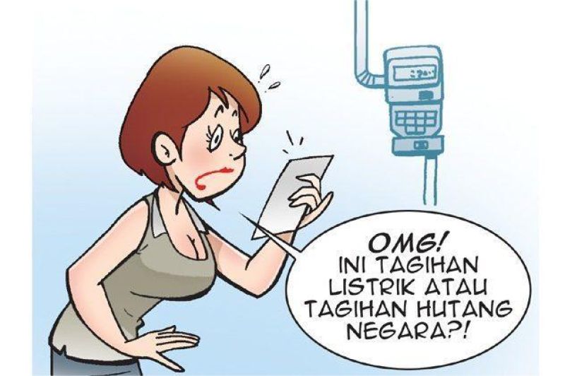 ilustrasi warga memegang tagihan listrik dengan ekspresi khawatir