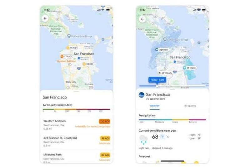 tampilan fitur prediksi cuaca dan kemacetan di Google Maps terbaru