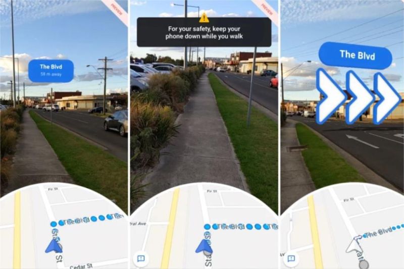 tampilan Google Maps AR Live View di dalam mall dengan petunjuk arah virtual