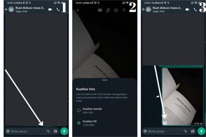 tampilan opsi kirim foto kualitas asli di aplikasi WhatsApp versi terbaru