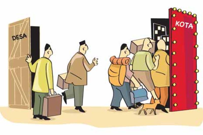 urbanisasi di kota besar dan desa yang mulai kosong ditinggalkan warganya