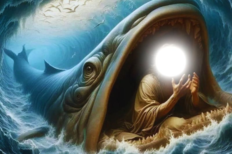 Ilustrasi Kisah Nabi Yunus yang ditelan Ikan Besar