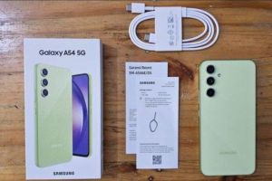 Isi kotak penjualan Samsung Galaxy A54 5G (varian 8/256 GB, warna Awesome Lime)