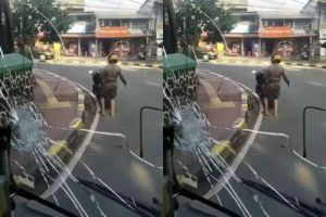 Bus Transjakarta Diteror OTK di Lenteng Agung Jaksel