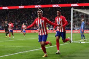 Selebrasi pemain Atletico Madrid setelah mencetak gol ke gawang Real Mallorca