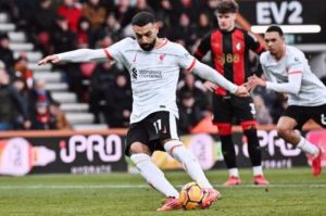 Mohamed Salah selebrasi gol ke gawang Bournemouth