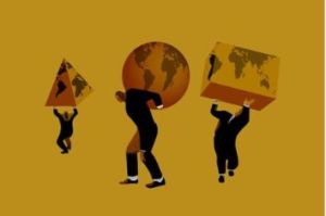 Ilustrasi manusia yang sedang memikul beban hidup