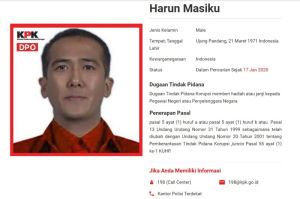 Tangkapan layar situs web KPK menampilkan Harun Masiku sebagai DPO.(KPK.go.id)