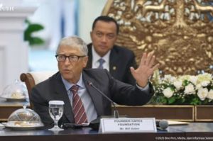Pendidikan Microsoft sekaligus Founder Gates Foundation, Bill Gates saat memberikan sambutan pada pertemuan dengan Presiden Prabowo Subianto