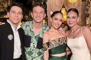 Penampilan Cinta Laura dan Arya Vasco di pernikahan Luna Maya dan Maxime Bouttier.(Instagram.com/claurakiehl)