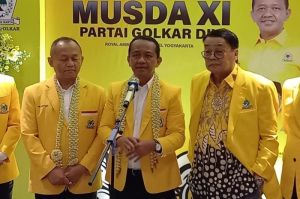 Bahlil saat buka Musda XI DPD Golkar DIY, Minggu (18/5/2025)(KOMPAS.COM/WISANG SETO PANGARIBOWO)