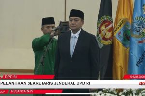 Dewan Perwakilan Daerah (DPD) RI melantik Irjen Polisi Muhammad Iqbal menjadi Sekretaris Jenderal DPD RI di Gedung DPD RI, Jakarta Pusat, Senin (19/5/2025). (Dok. Youtube DPD RI)